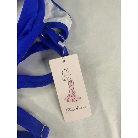 Fashion Royal Blue Twist Front High Waisted Floral Bikini Set NWT Large - Picture 5 of 5